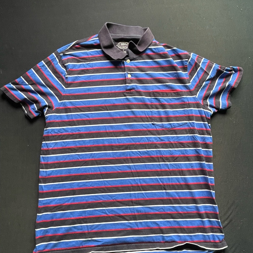 St. John's Bay Navy and Red Striped Polo